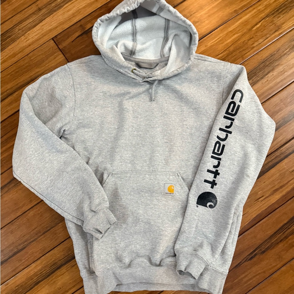 Carhartt Light Gray Men's Hoodie with Logo Sleeve